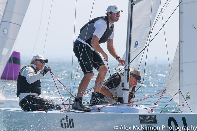Reigning Victorian Champions, John Bertrand, Bill Browne and Jake Newman on Triad II are fourth overall but on equal points with the crews in second and third – Victorian Etchells Championships ©  Alex McKinnon Photography http://www.alexmckinnonphotography.com